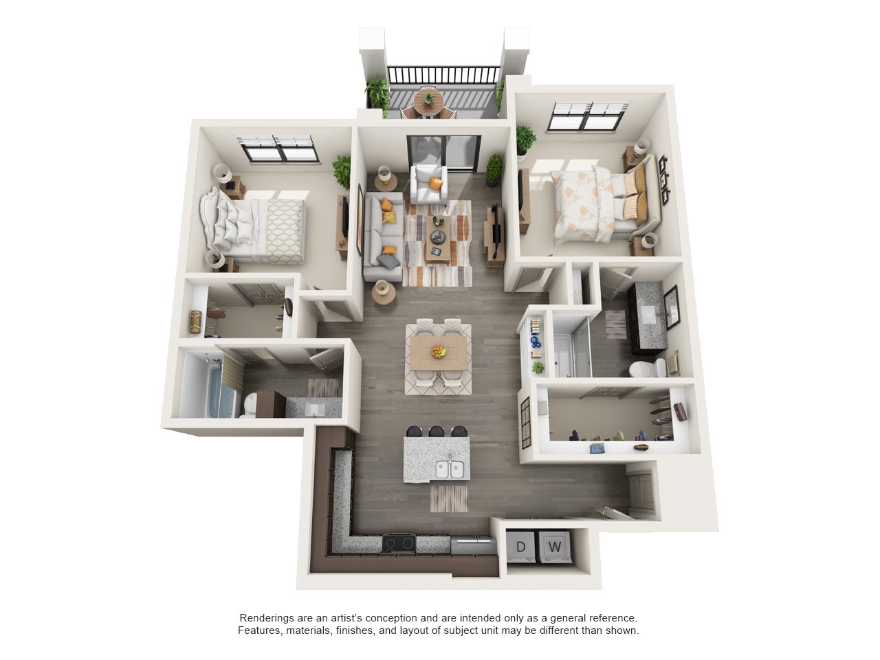 2 Bed 2 Bath (B1 Aboreta) Floor Plan 3
